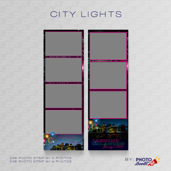 City themed 2x6 Photo Strip Templates for Photo Booths with Fireworks