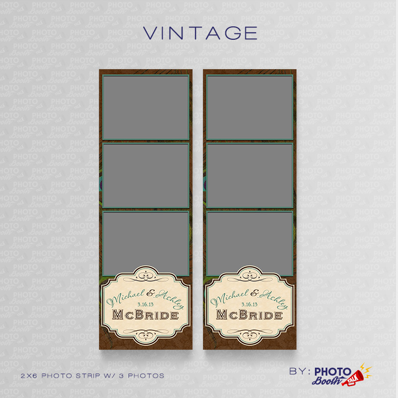 Vintage themed 2x6 Photo Strip Templates for Photo Booths