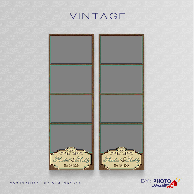 Vintage themed 2x6 Photo Strip Templates for Photo Booths