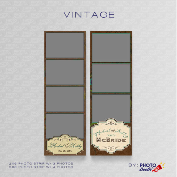 Vintage themed 2x6 Photo Strip Templates for Photo Booths